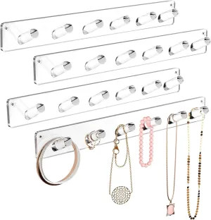 MaxGear Acrylic Necklace Holder 4 Pack, Wall Mounted Jewelry Organizer for Necklaces, Bracelets, Rings, and Bangles Display Rack, Hanging Jewelry Hooks for Women & Girls
