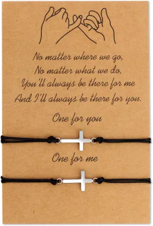 Me&Hz Pinky Promise Bracelet Sunflower/Cross/Heart/Compass Matching Couple Friendship Bracelets Mother Daughter Best Friend Gift for Women