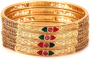 Meenakshi imitation Handmade Gold Plated Rajasthani Micro Minakari With Stone Bangles Set of 4 Designer Indian Women's Ethnic Jewelry Bangle Bracelets