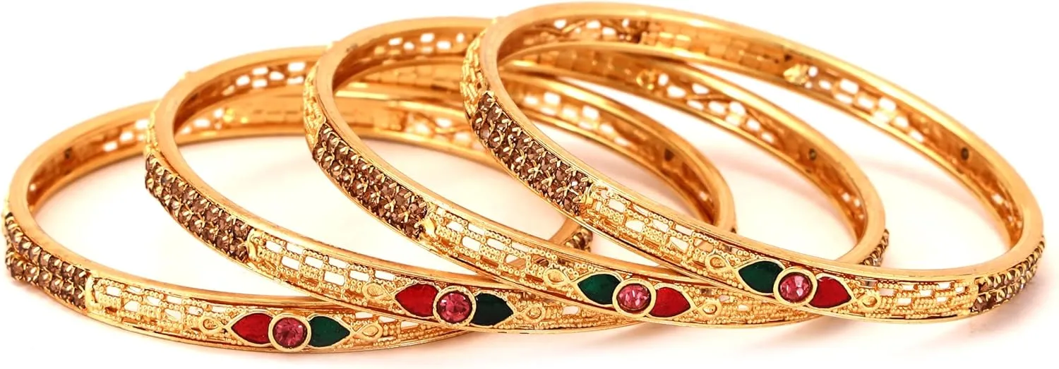 Meenakshi imitation Handmade Gold Plated Rajasthani Micro Minakari With Stone Bangles Set of 4 Designer Indian Women's Ethnic Jewelry Bangle Bracelets