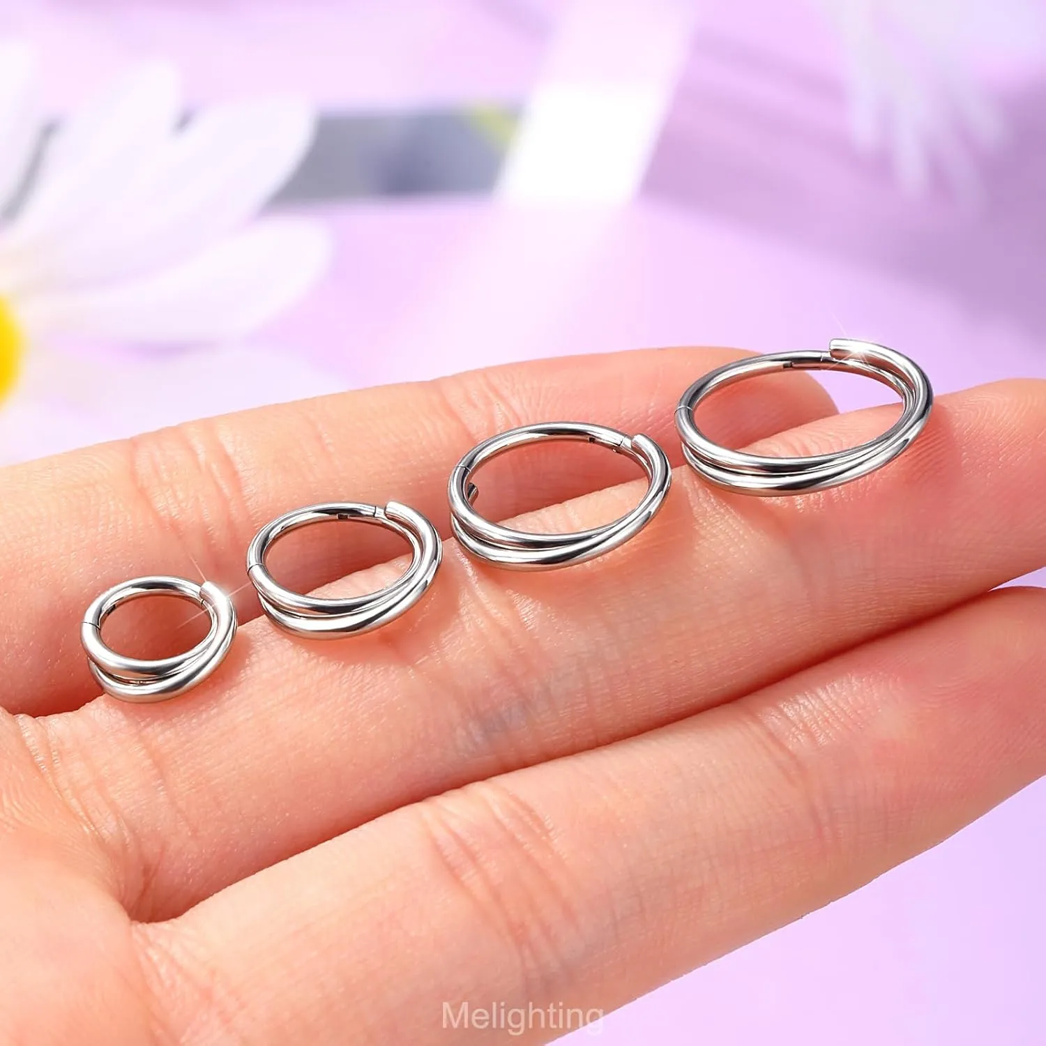 Melighting 20G/18G Double Nose Ring Hoop 316L Surgical Steel Hinged Segment Clicker Cartilage Helix Daith Tragus Rook Conch Earring Lip Ring Piercing Jewelry 6mm 8mm 10mm 12mm