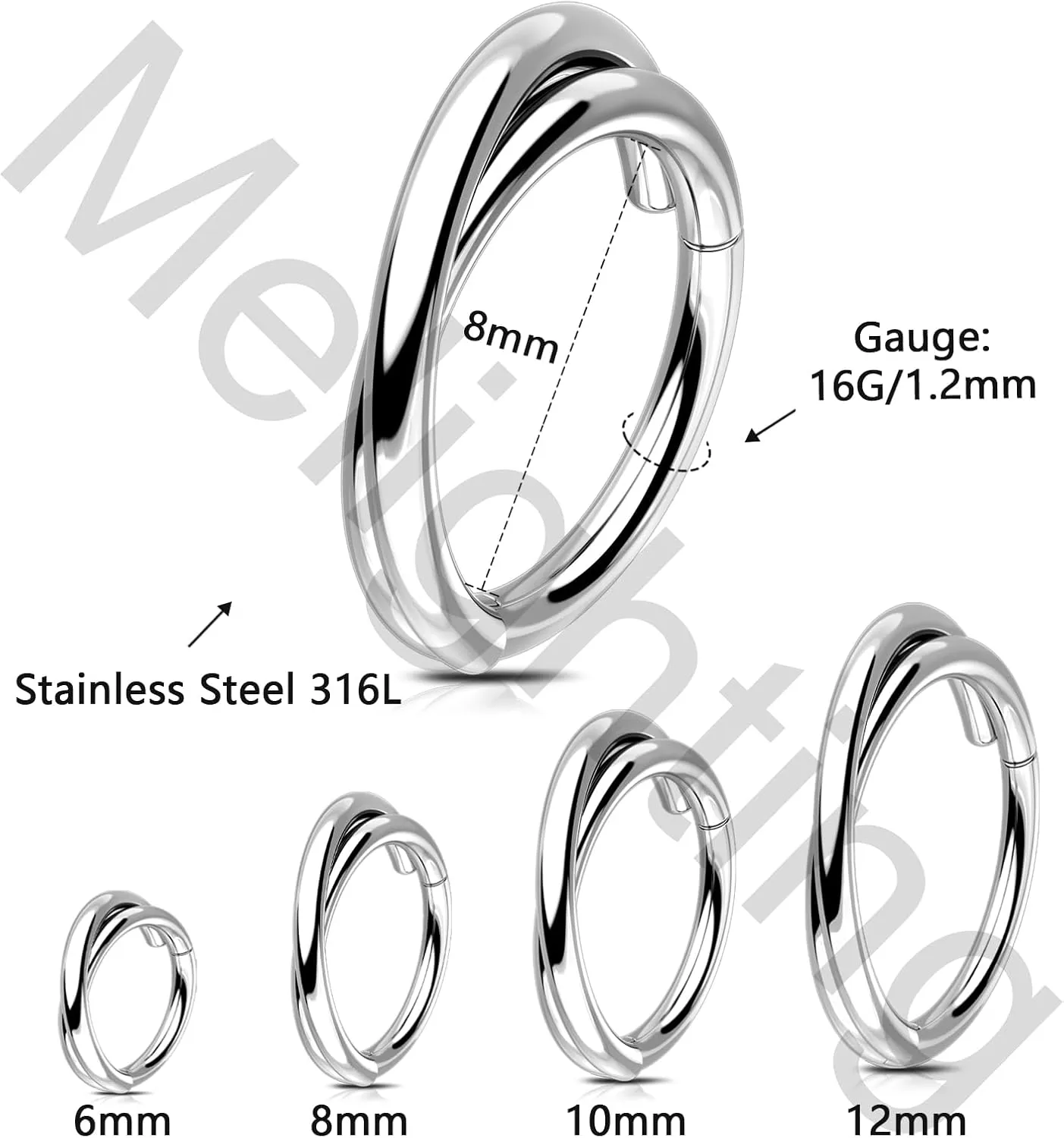 Melighting 20G/18G Double Nose Ring Hoop 316L Surgical Steel Hinged Segment Clicker Cartilage Helix Daith Tragus Rook Conch Earring Lip Ring Piercing Jewelry 6mm 8mm 10mm 12mm