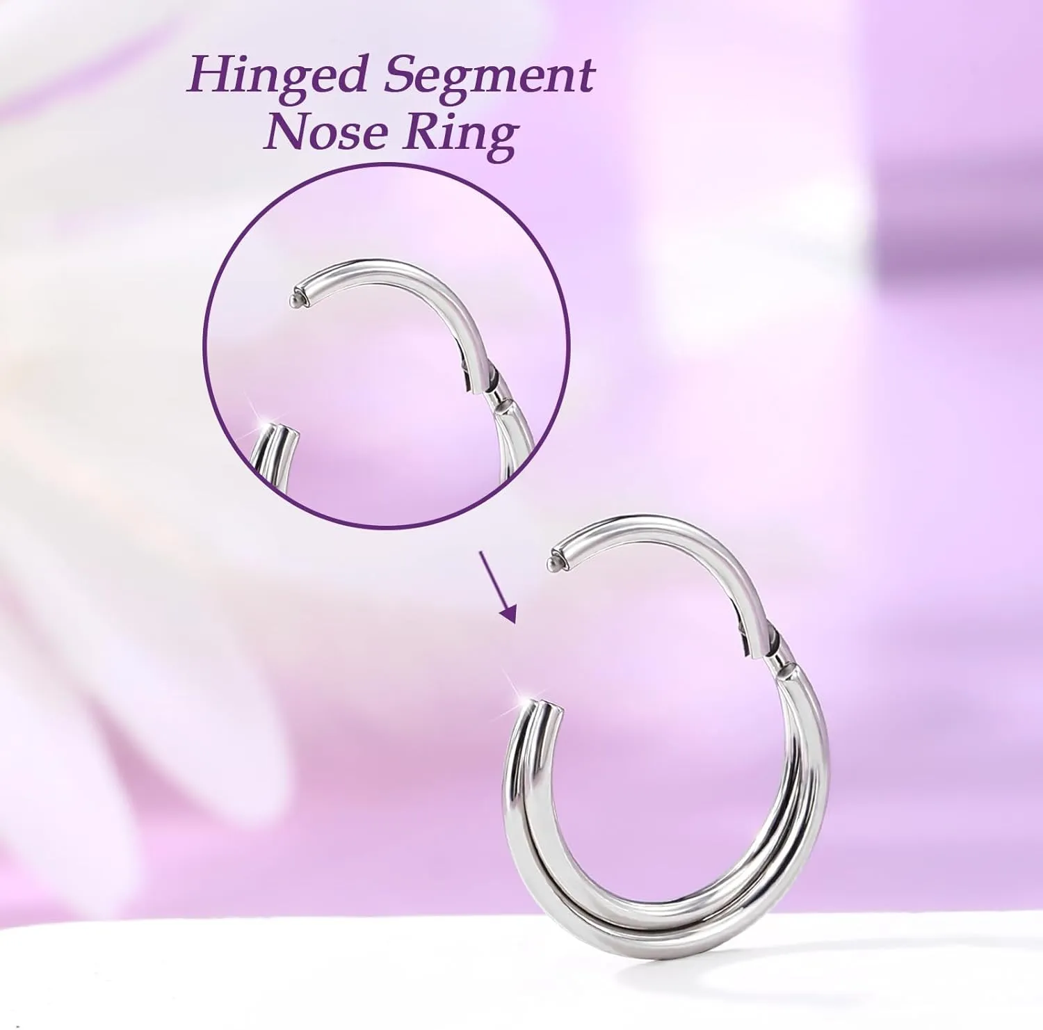 Melighting 20G/18G Double Nose Ring Hoop 316L Surgical Steel Hinged Segment Clicker Cartilage Helix Daith Tragus Rook Conch Earring Lip Ring Piercing Jewelry 6mm 8mm 10mm 12mm