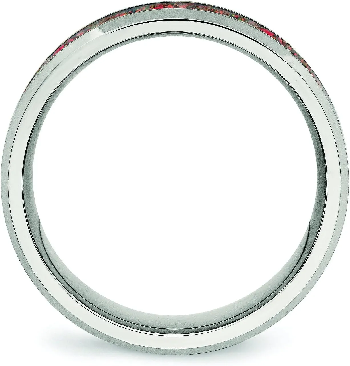 Mens Stainless Steel Polished with Red Imitation Opal 8mm Men's Wedding Band Ring