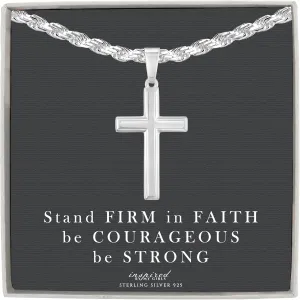 Mens Sterling Silver Cross Necklace with Rope Chain and Meaningful Keepsake Card - Ready To Give Gift In Box