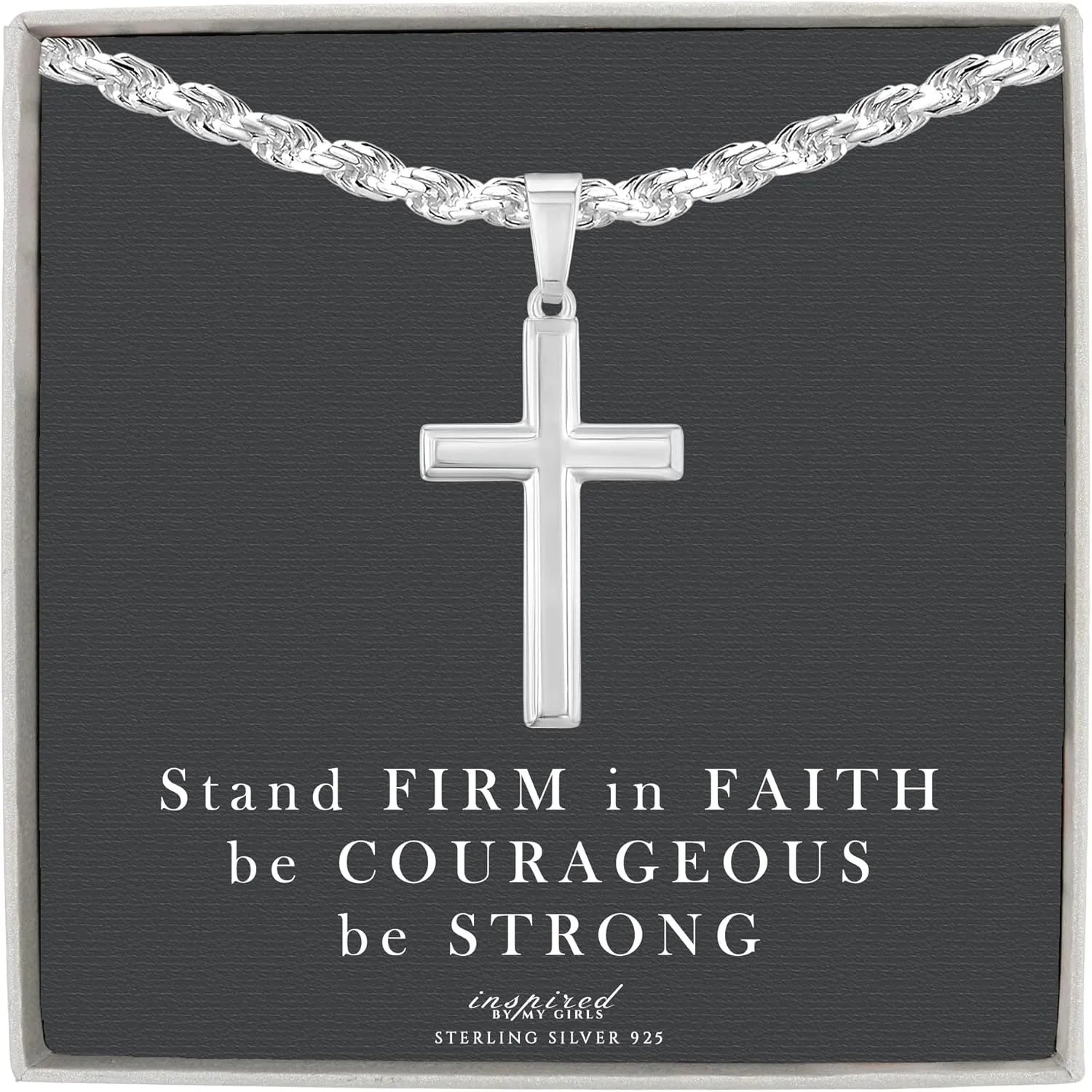 Mens Sterling Silver Cross Necklace with Rope Chain and Meaningful Keepsake Card - Ready To Give Gift In Box