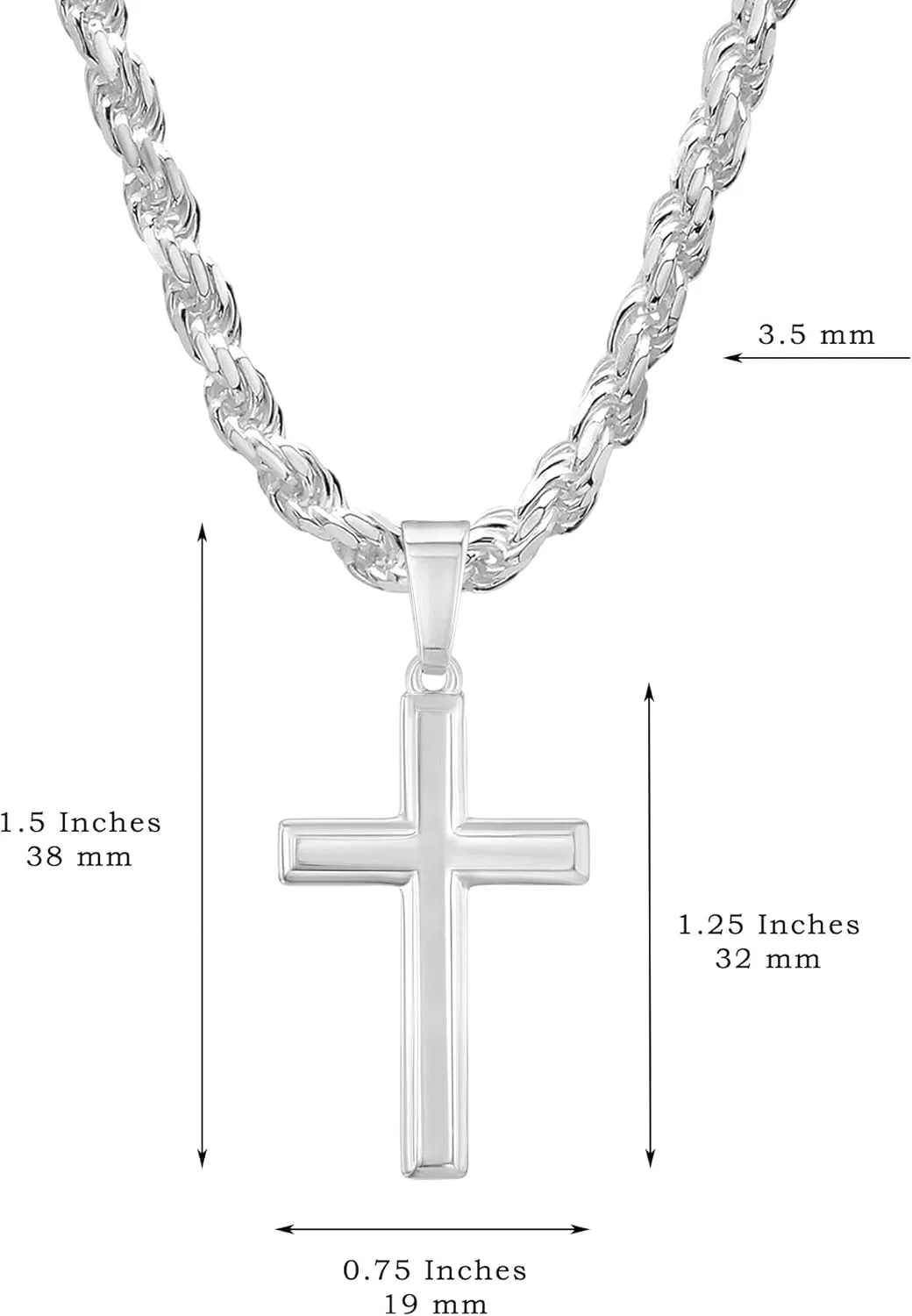 Mens Sterling Silver Cross Necklace with Rope Chain and Meaningful Keepsake Card - Ready To Give Gift In Box