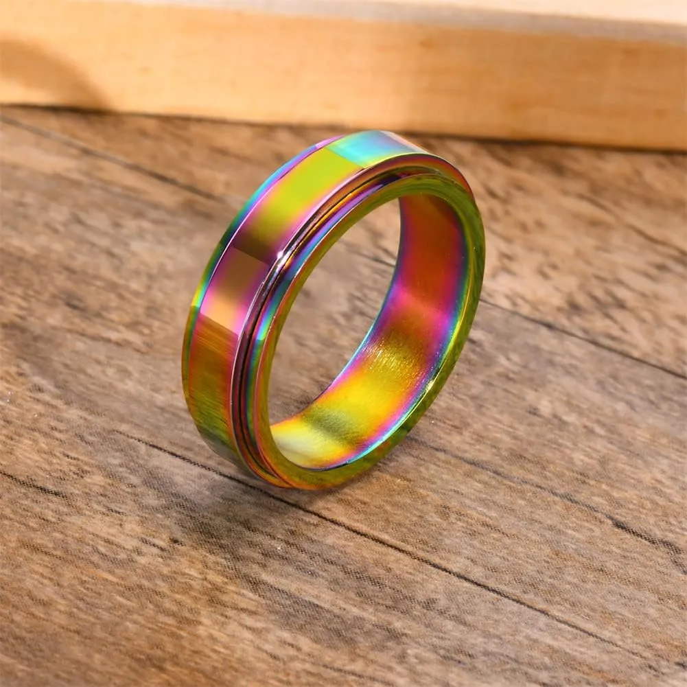 Men's Women's Stainless Steel Turnable High Polished Ring Simple Anxiety 6MM Couple Rings