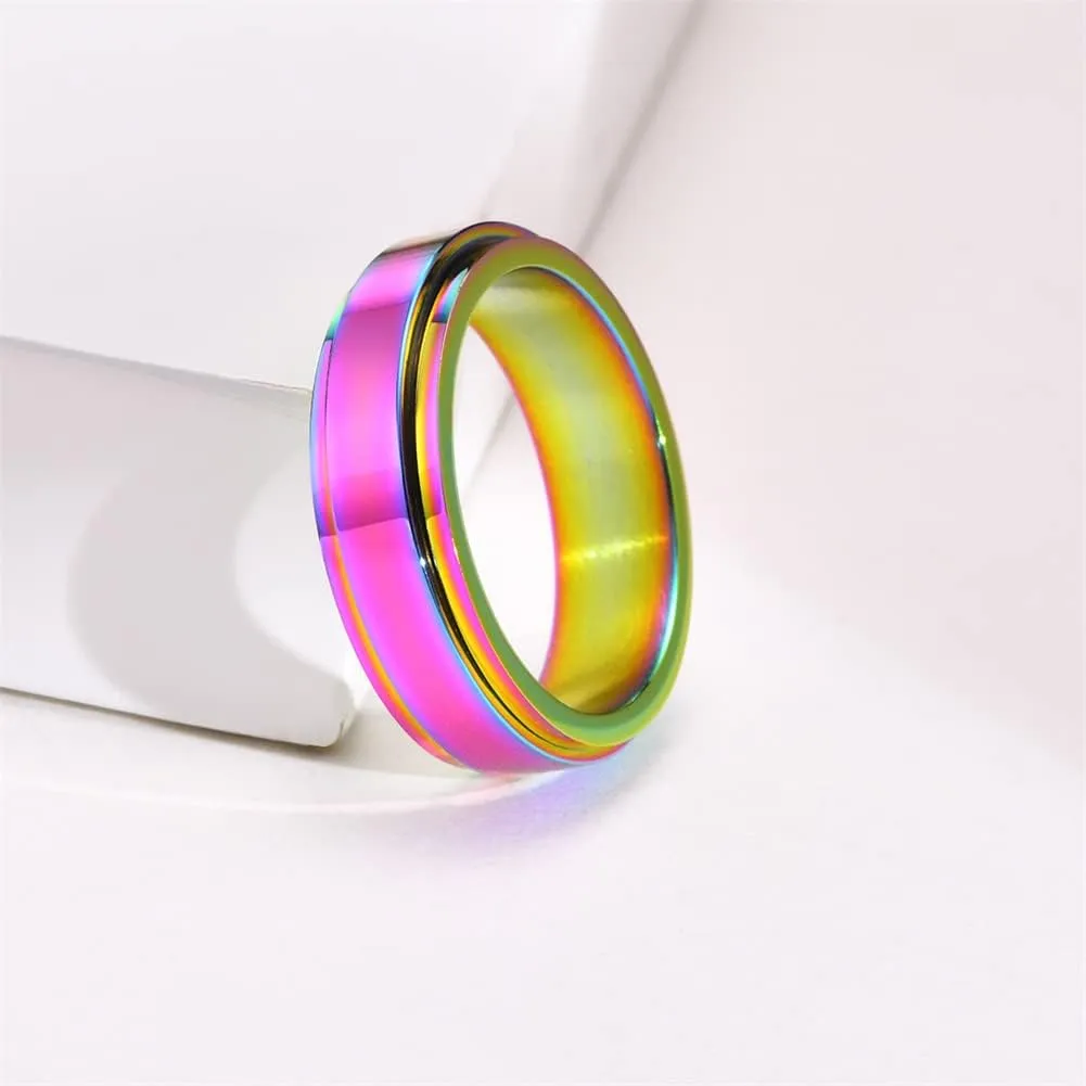 Men's Women's Stainless Steel Turnable High Polished Ring Simple Anxiety 6MM Couple Rings