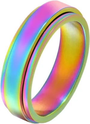 Men's Women's Stainless Steel Turnable High Polished Ring Simple Anxiety 6MM Couple Rings