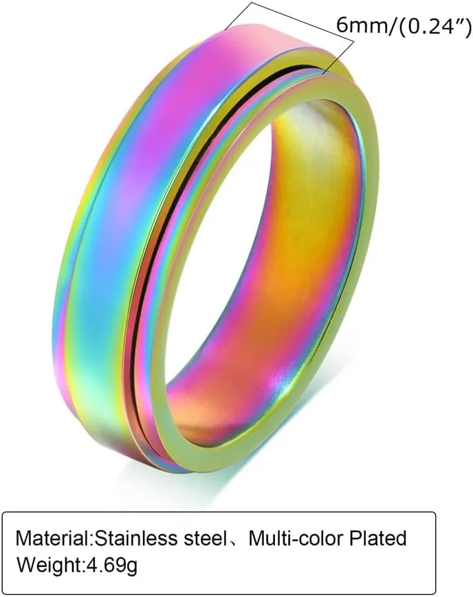 Men's Women's Stainless Steel Turnable High Polished Ring Simple Anxiety 6MM Couple Rings