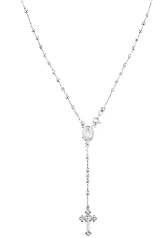 Miabella Italian 925 Sterling Silver or 18K Gold Plated Rosary Bead Cross Y Necklace Chain for Women