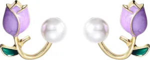 MIFYNN Flower Pearl Stud Earrings Pearl Pink Flower Stud Earrings Hypoallergenic Lightweight Earrings Fashion Pearl Ear Hook Ear Cuff Jacket Front Back Earring for Woman