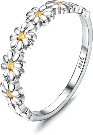 MILACOLATO 925 Sterling Silver Ring 18K Gold Plated Daisy Flower Ring Paved with Coloful Cubic Zirconia High Polished Comfort Fit Sunflower Stacking Statement Wedding Band Ring for Women