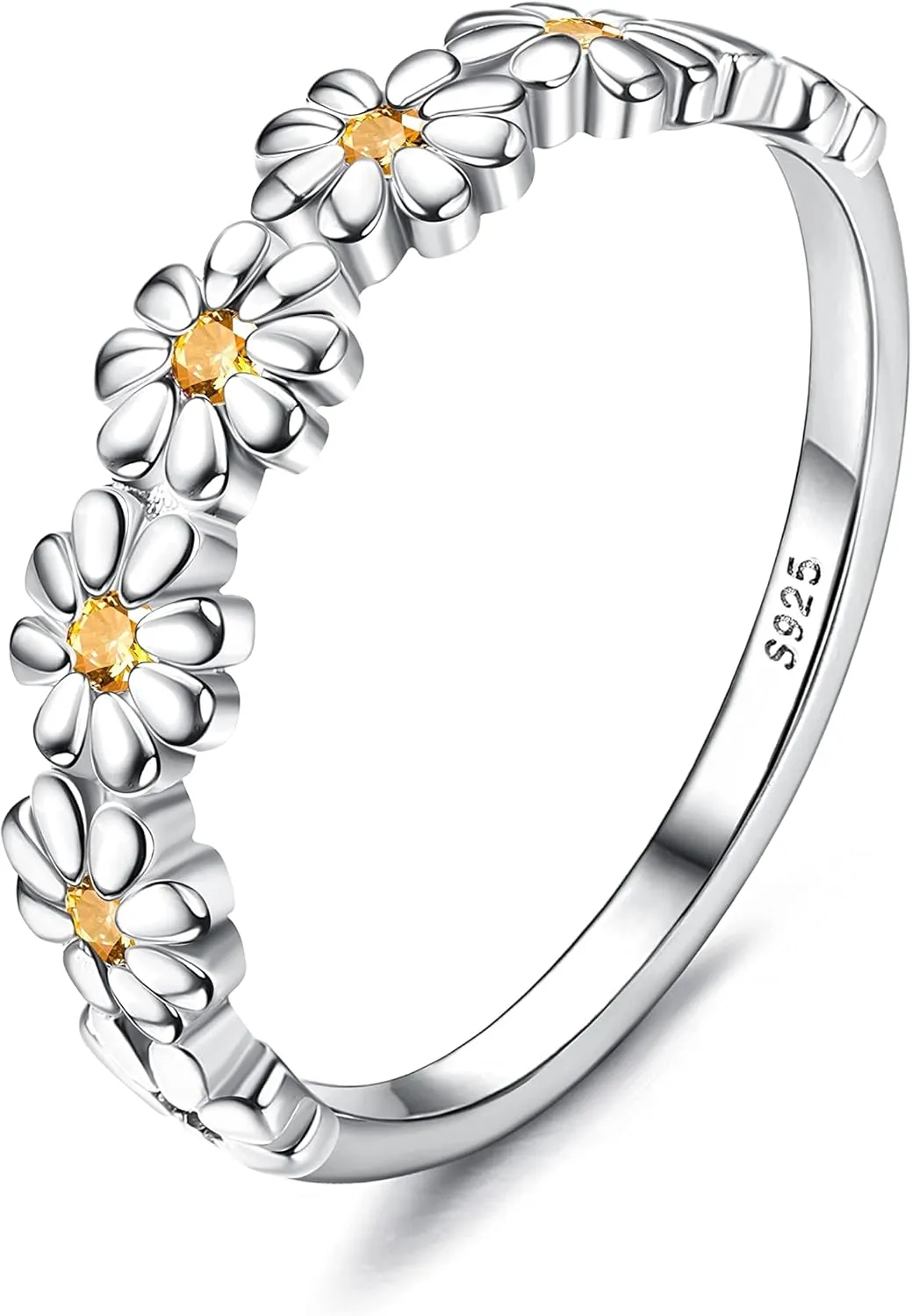 MILACOLATO 925 Sterling Silver Ring 18K Gold Plated Daisy Flower Ring Paved with Coloful Cubic Zirconia High Polished Comfort Fit Sunflower Stacking Statement Wedding Band Ring for Women