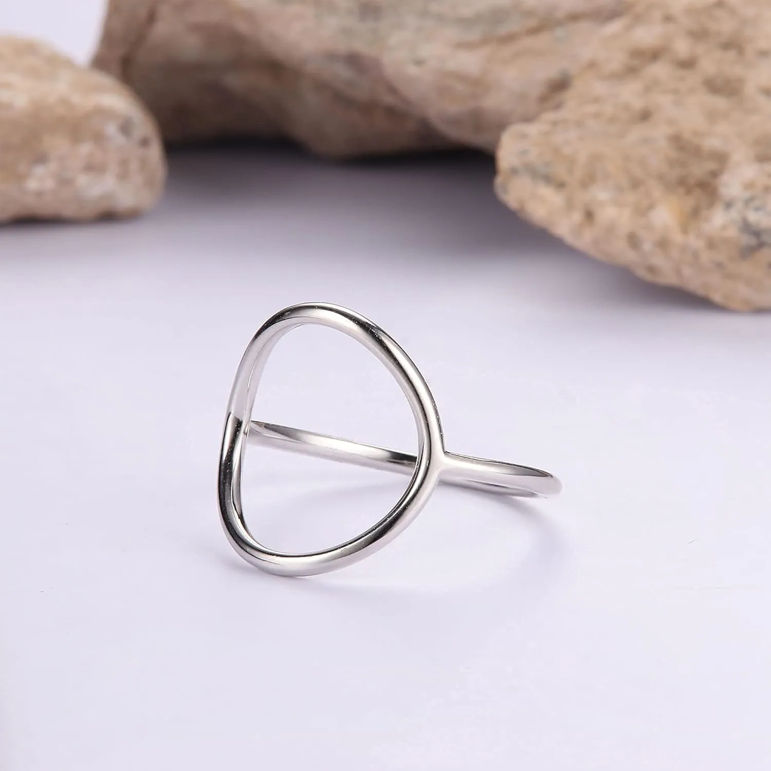 MILACOLATO 925 Sterling Silver Ring for Women 18K White Gold Plated Open Circle Karma Rings Polished Fashion Simple Plain Stackable Statement Promise Rings Comfort Fit Size 5-9
