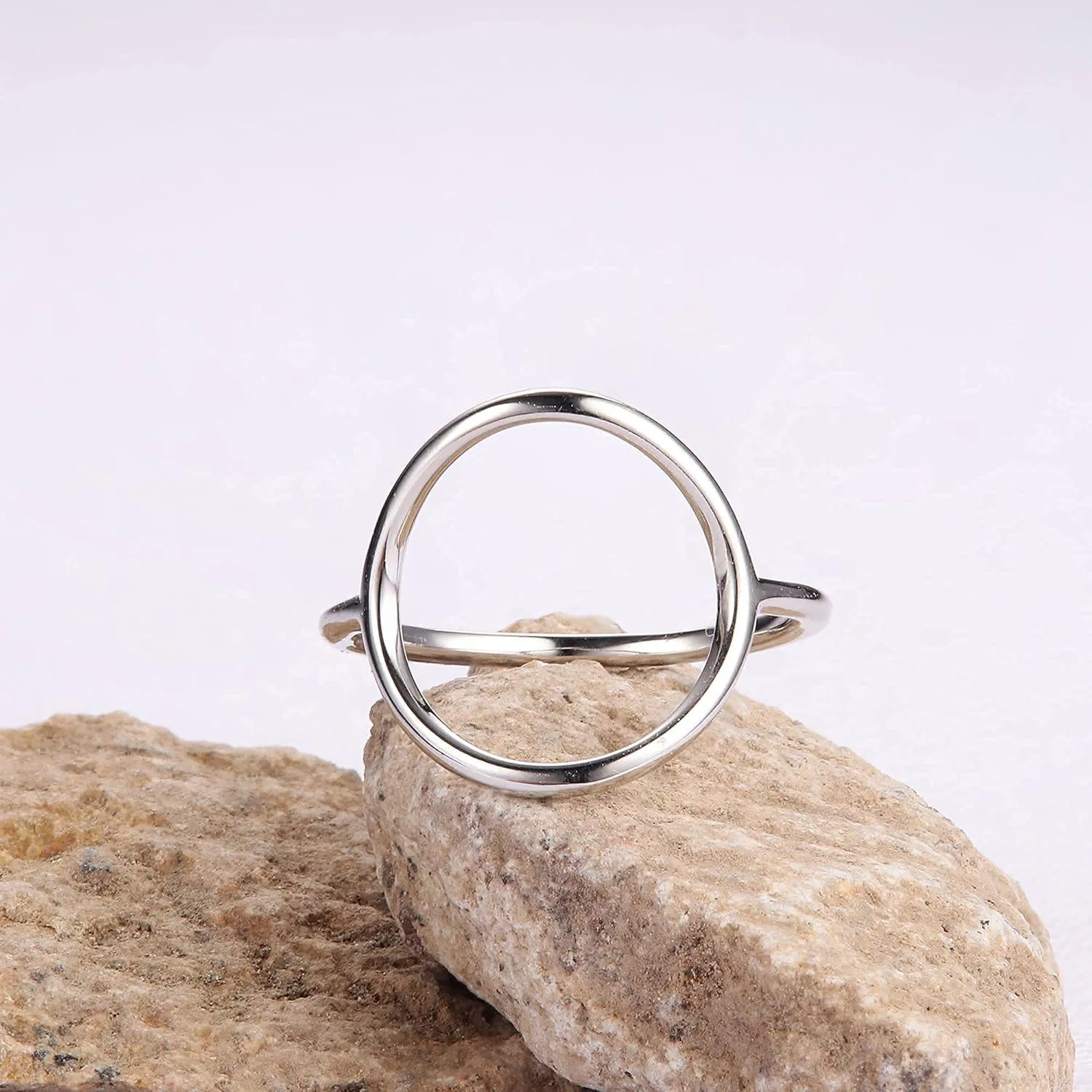 MILACOLATO 925 Sterling Silver Ring for Women 18K White Gold Plated Open Circle Karma Rings Polished Fashion Simple Plain Stackable Statement Promise Rings Comfort Fit Size 5-9