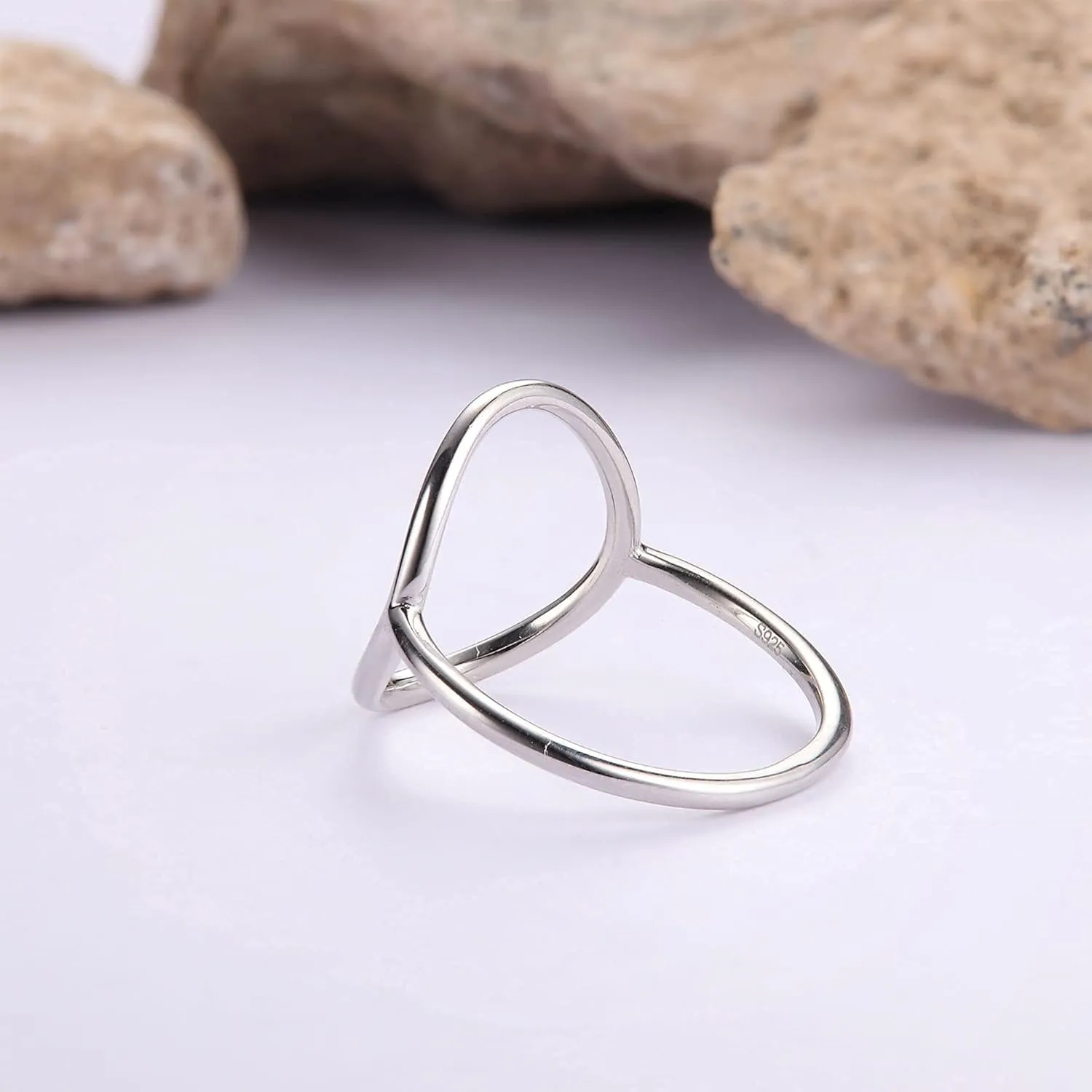 MILACOLATO 925 Sterling Silver Ring for Women 18K White Gold Plated Open Circle Karma Rings Polished Fashion Simple Plain Stackable Statement Promise Rings Comfort Fit Size 5-9