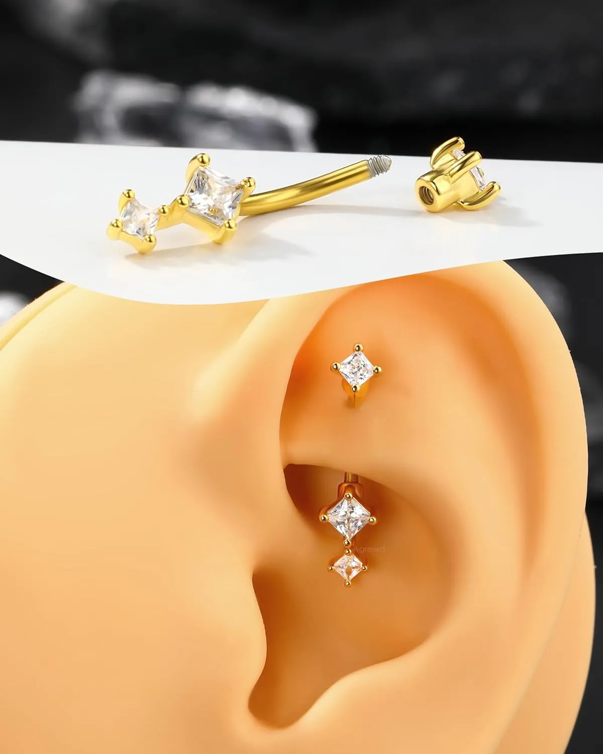 Minimalist Rook Earrings 8MM Silver Rook Piercing Jewelry Stainless Steel Clear CZ 16G Belly Button Ring Curved Barbell