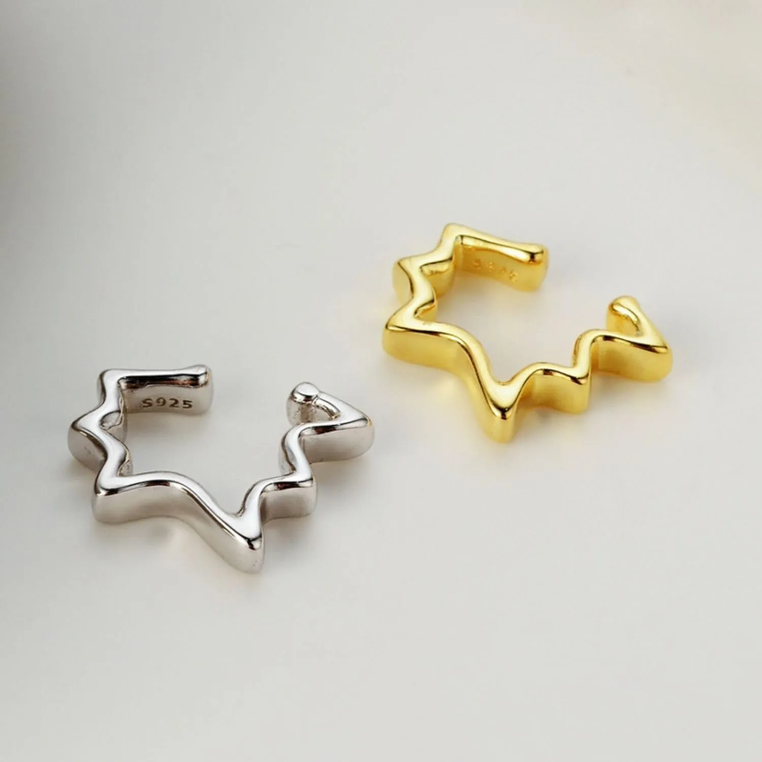Minimalist Sterling Silver Ear Cuff for Women - Non-Piercing Ear Clip, Unique Fake Earrings, Irregular Ear Cartilage Cuff