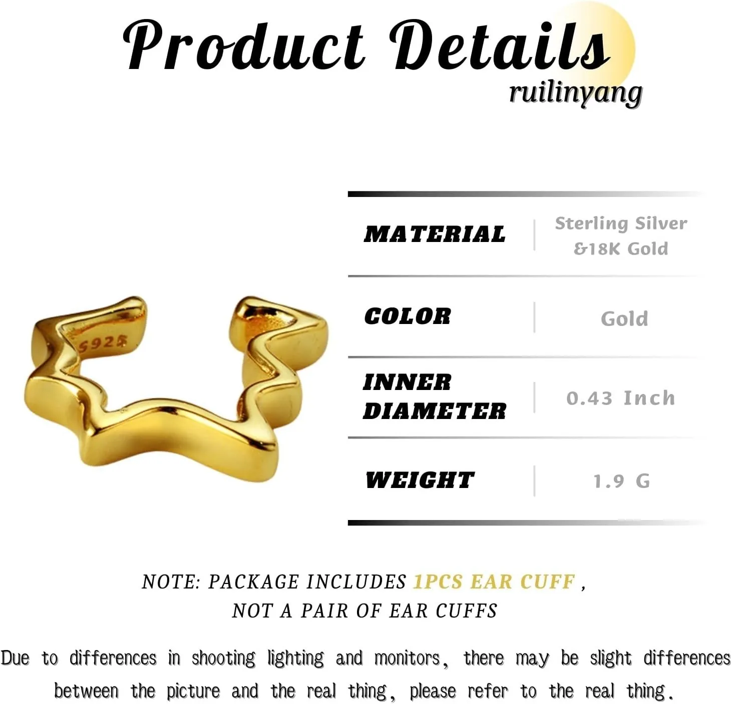 Minimalist Sterling Silver Ear Cuff for Women - Non-Piercing Ear Clip, Unique Fake Earrings, Irregular Ear Cartilage Cuff