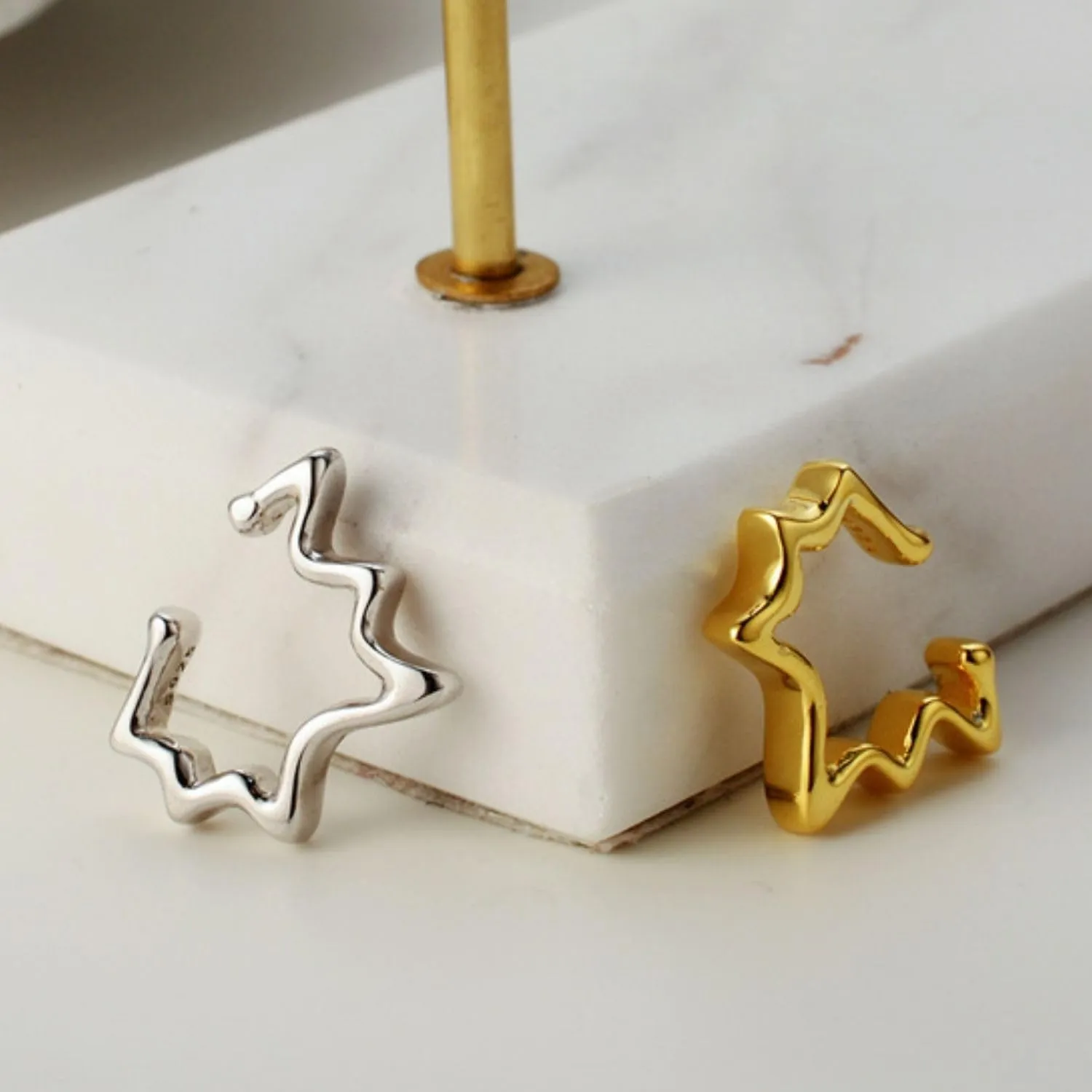 Minimalist Sterling Silver Ear Cuff for Women - Non-Piercing Ear Clip, Unique Fake Earrings, Irregular Ear Cartilage Cuff
