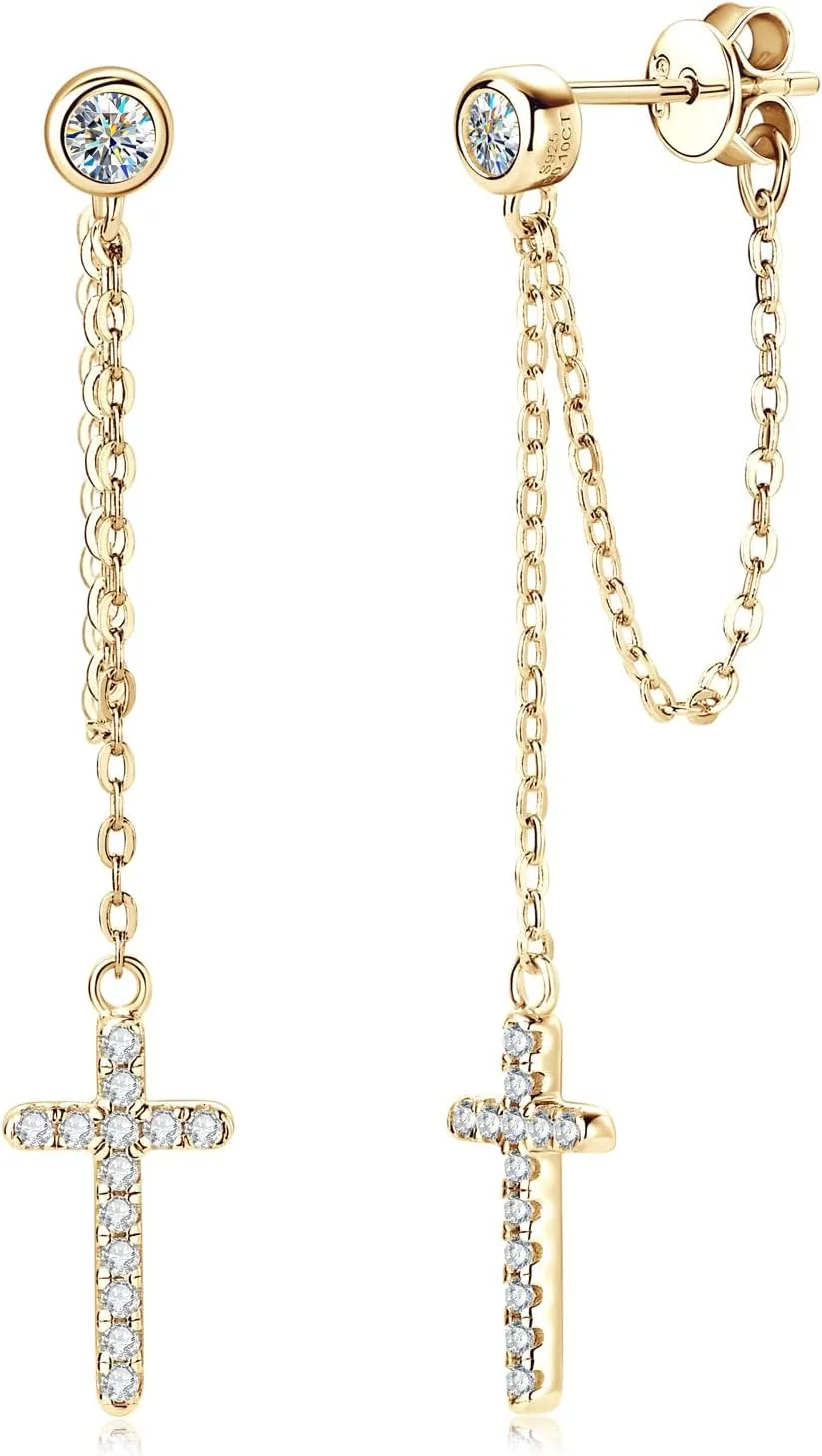 Moissanite Earrings, Lab Created Imitation Diamond Drop Earrings, 925 Sterling Silver Hypoallergenic Dangle Earrings, 18K Gold Plated Jewelry