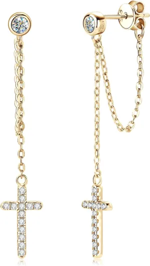 Moissanite Earrings, Lab Created Imitation Diamond Drop Earrings, 925 Sterling Silver Hypoallergenic Dangle Earrings, 18K Gold Plated Jewelry