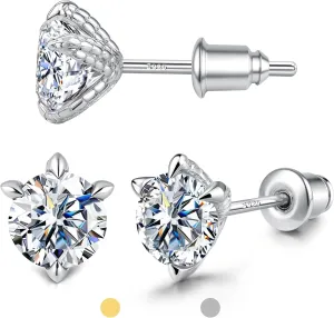 Moissanite Earrings Studs : 18K White Yellow Gold Plated 925 Sterling Silver Earrings Hypoallergenic Dragon Claw Stud for Women Men Yellow D Color VVS1 Clarity 2CT