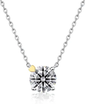 Moissanite Necklace - 0.5CT/2CT GRA Certified, 925 Sterling Silver Plated 18K White Gold Diamond Pendant for Women, Girlfriend