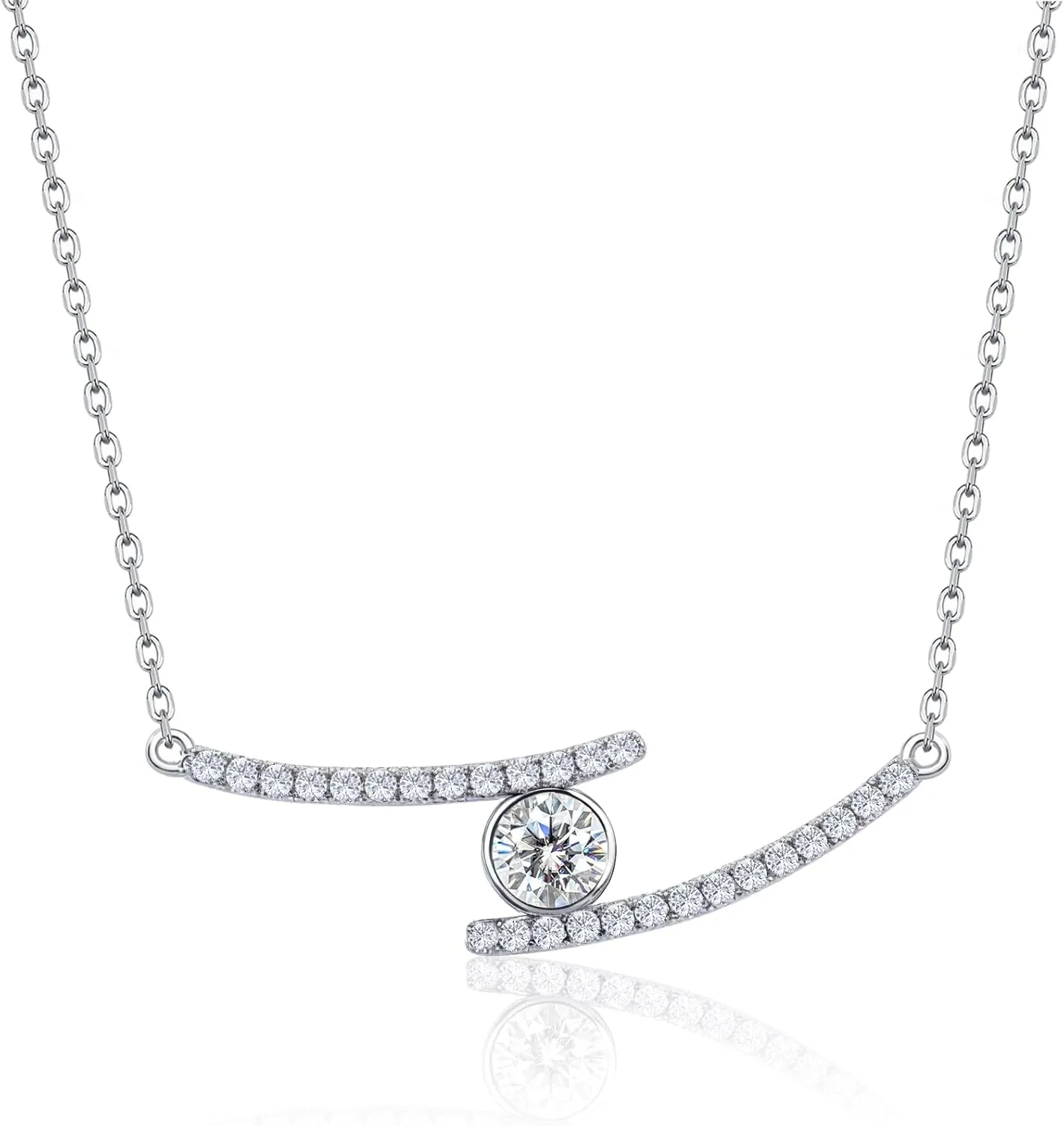 Moissanite Necklace - 0.5CT/2CT GRA Certified, 925 Sterling Silver Plated 18K White Gold Diamond Pendant for Women, Girlfriend