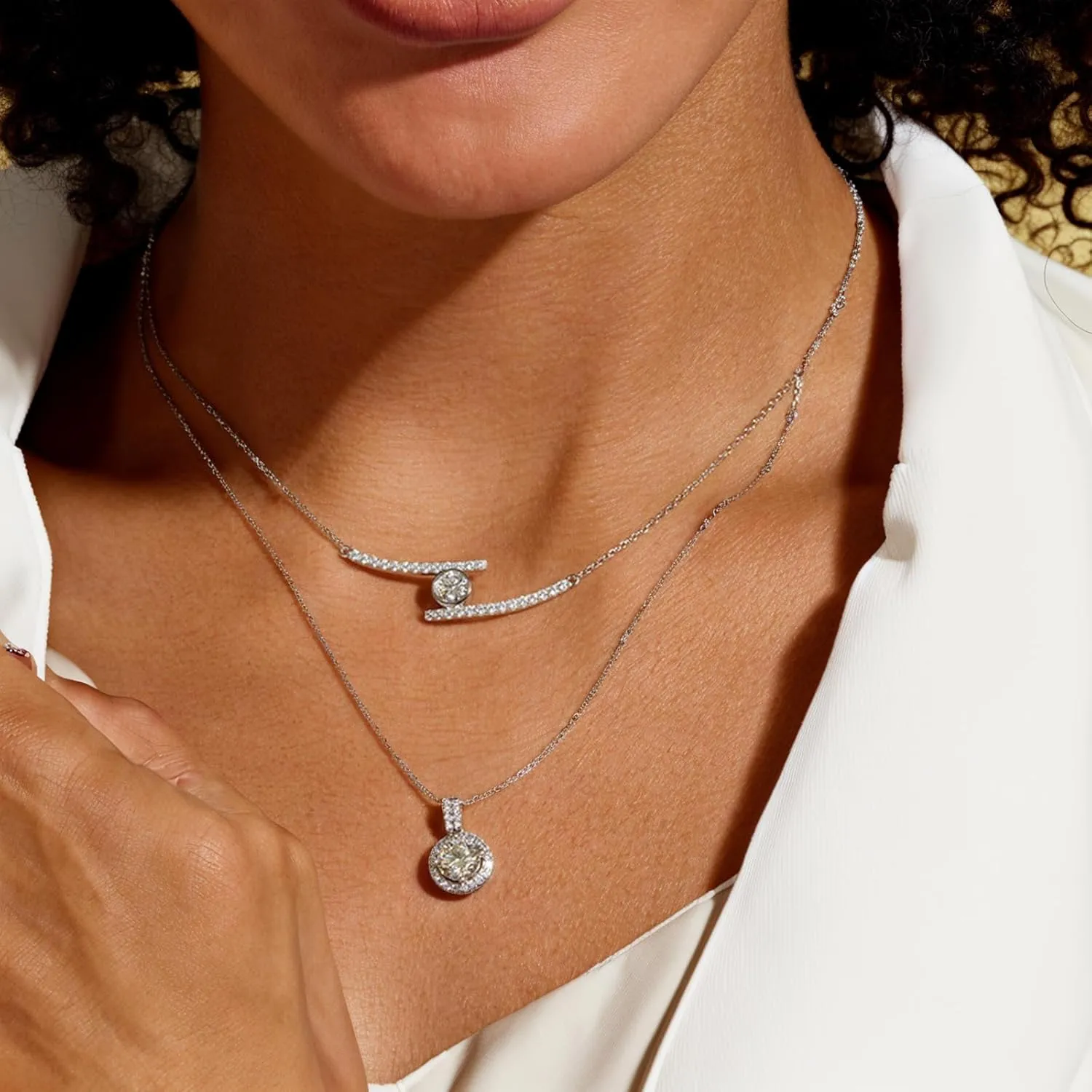 Moissanite Necklace - 0.5CT/2CT GRA Certified, 925 Sterling Silver Plated 18K White Gold Diamond Pendant for Women, Girlfriend