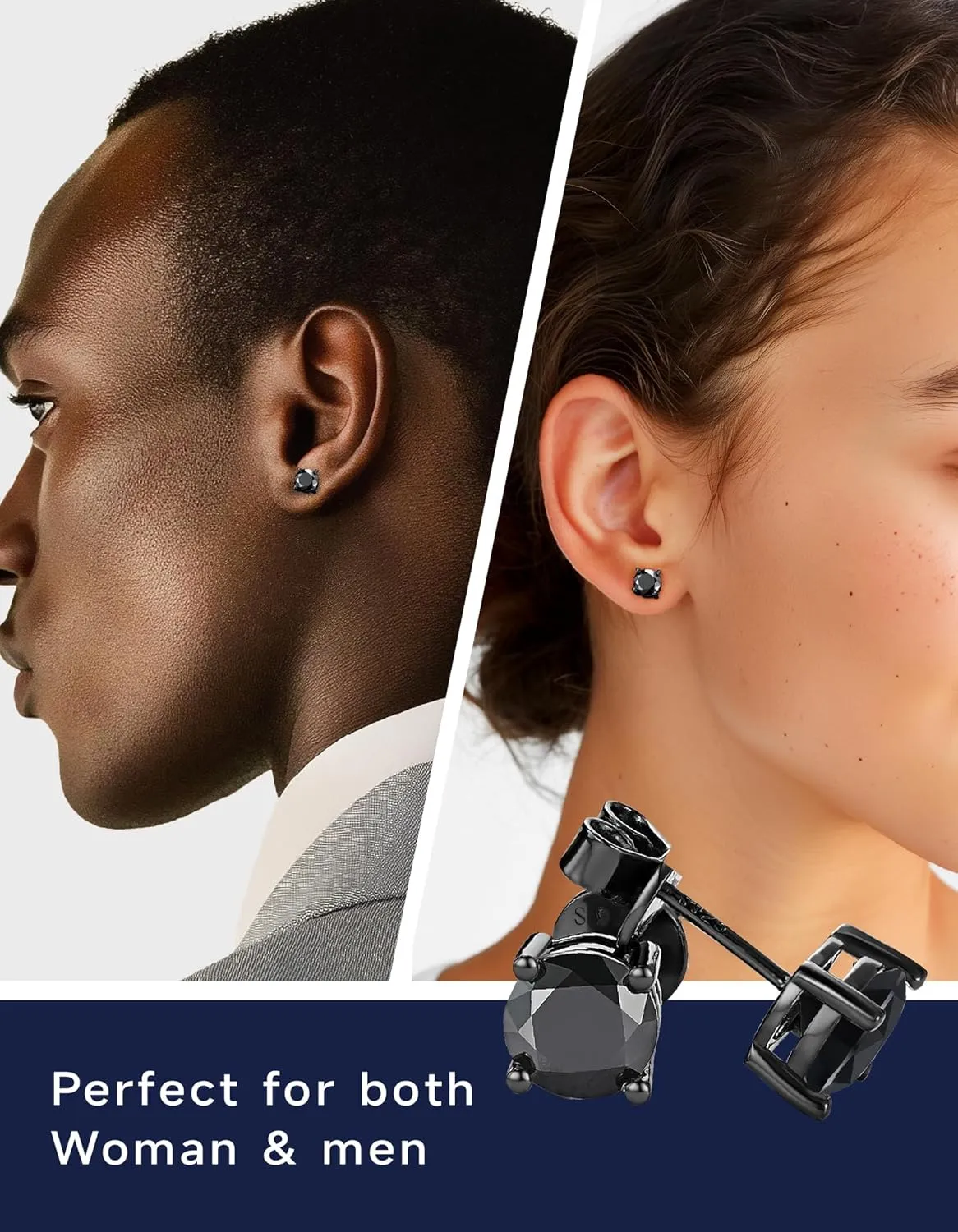 MomentWish Black Moissanite Stud Earrings, Moissanite Earrings for Women Men, D Color VVS1 Simulated Diamond 925 Sterling Silver Solitaire/Halo Studs