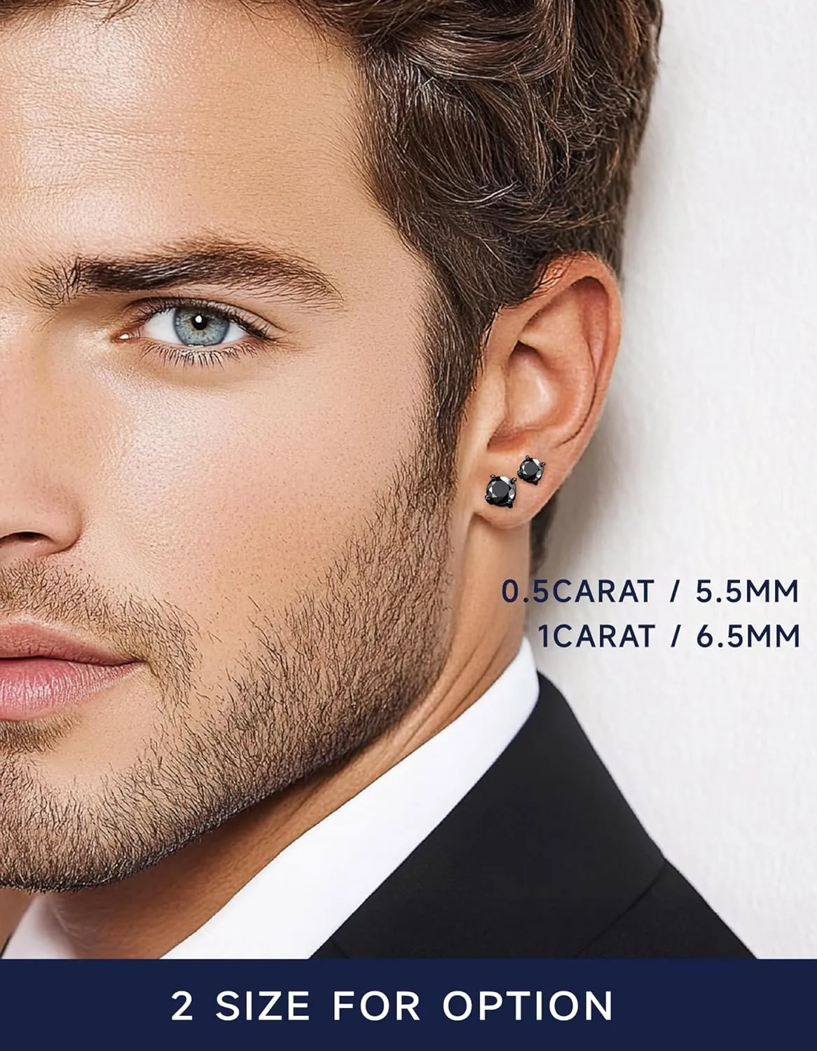 MomentWish Black Moissanite Stud Earrings, Moissanite Earrings for Women Men, D Color VVS1 Simulated Diamond 925 Sterling Silver Solitaire/Halo Studs