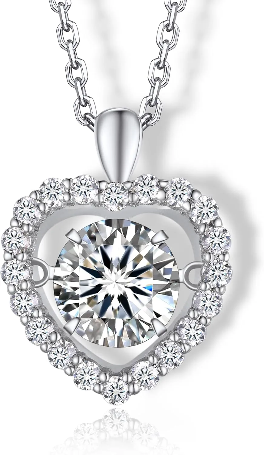 MomentWish Heart Necklace for Women, Sparkling Gift for Her, 1Carat Moissanite Heart Pendent for Her, 925 Sterling Silver Dance Necklace for Anniversary Christmas Valentines