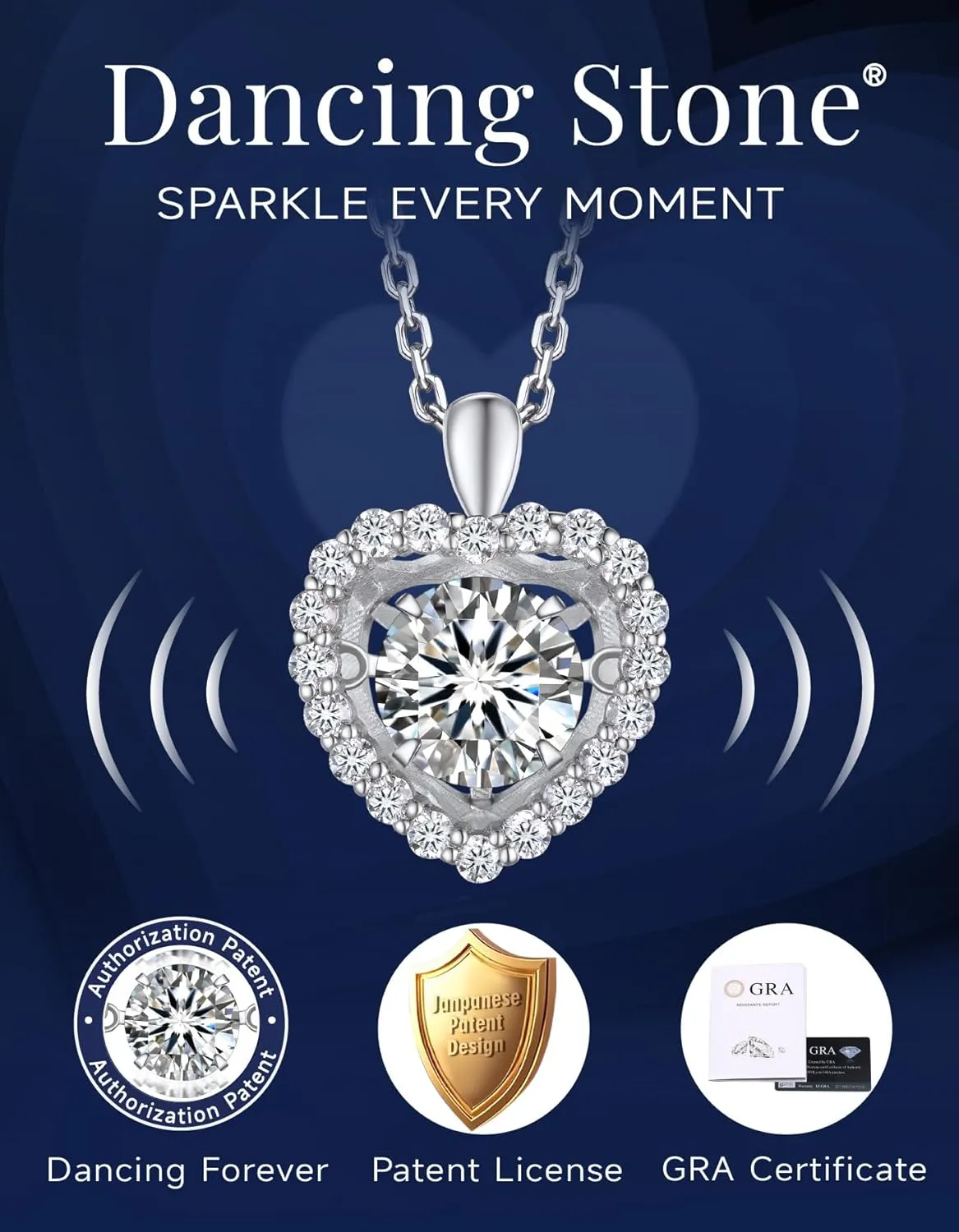 MomentWish Heart Necklace for Women, Sparkling Gift for Her, 1Carat Moissanite Heart Pendent for Her, 925 Sterling Silver Dance Necklace for Anniversary Christmas Valentines