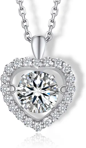 MomentWish Heart Necklace for Women, Sparkling Gift for Her, 1Carat Moissanite Heart Pendent for Her, 925 Sterling Silver Dance Necklace for Anniversary Christmas Valentines