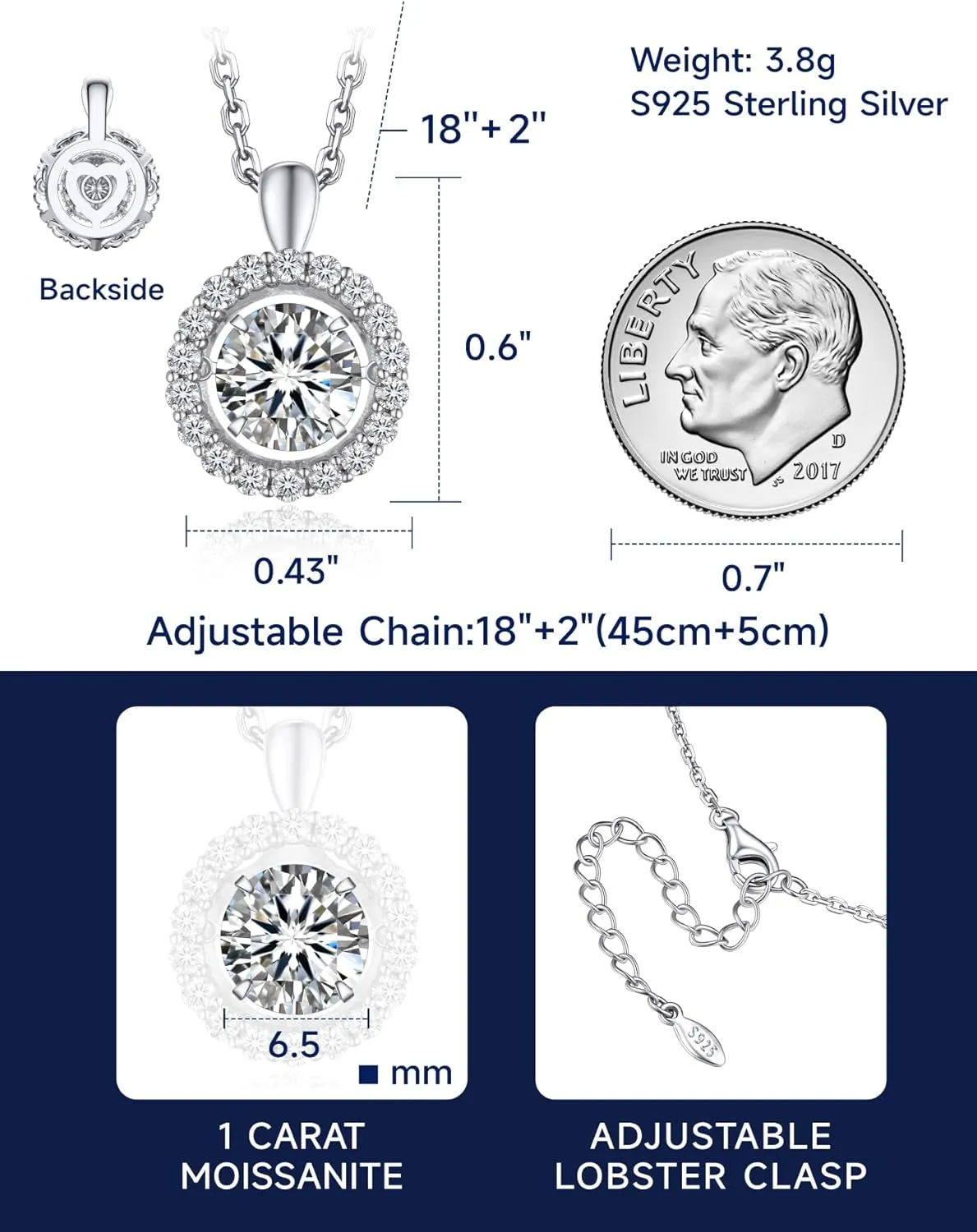 MomentWish Heart Necklace for Women, Sparkling Gift for Her, 1Carat Moissanite Heart Pendent for Her, 925 Sterling Silver Dance Necklace for Anniversary Christmas Valentines
