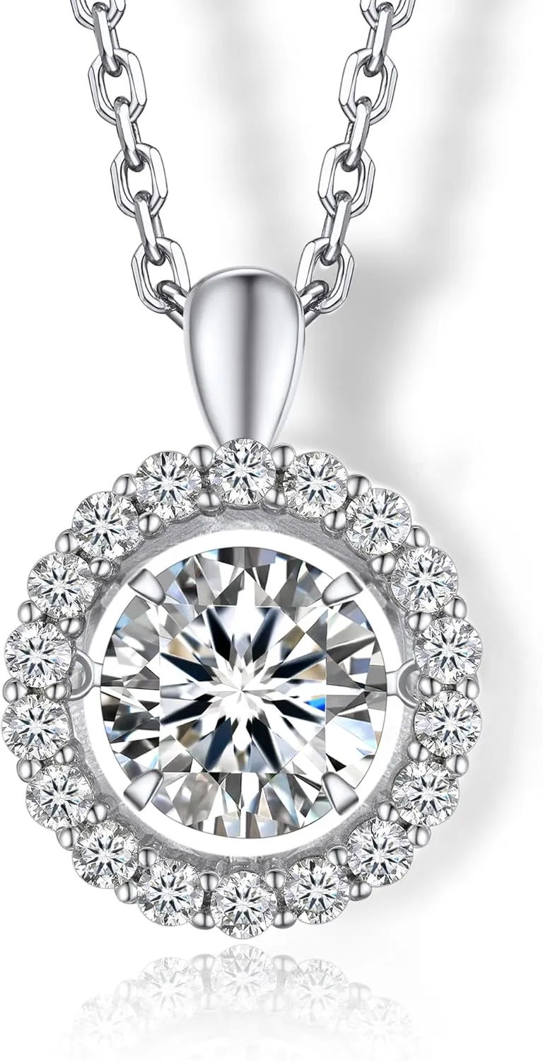 MomentWish Heart Necklace for Women, Sparkling Gift for Her, 1Carat Moissanite Heart Pendent for Her, 925 Sterling Silver Dance Necklace for Anniversary Christmas Valentines