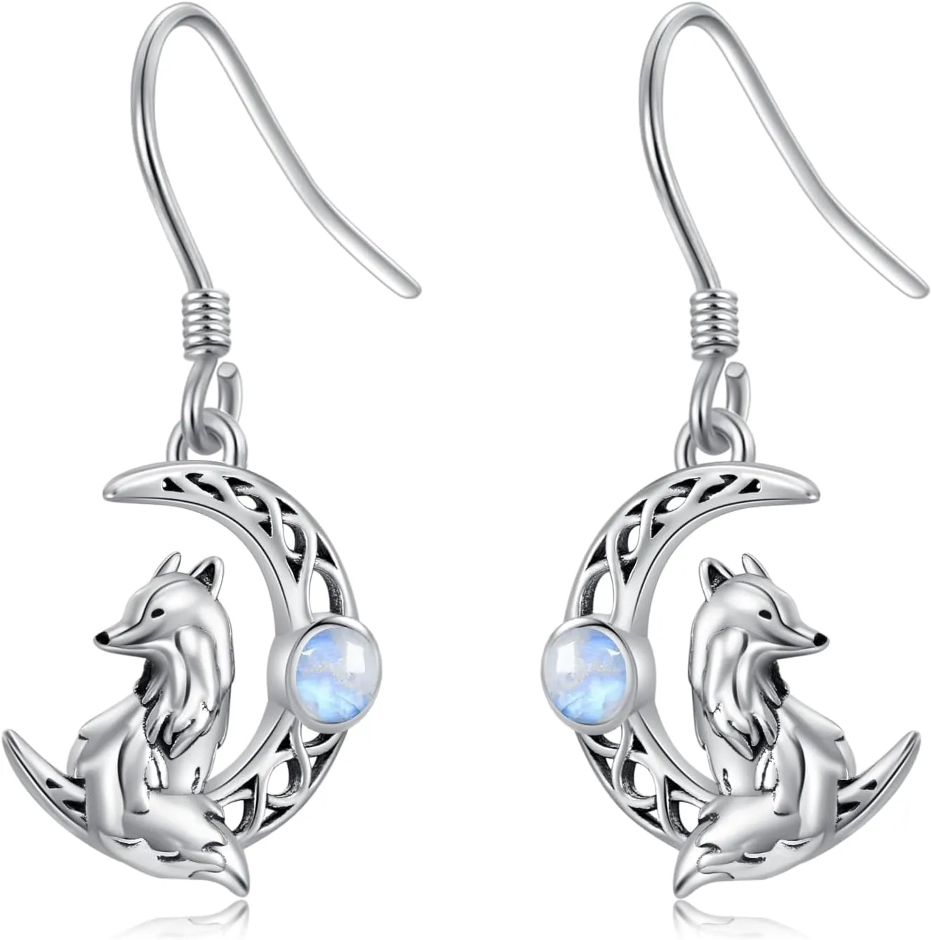 Moonstone Fox Dangle Earrings Sterling Silver Cute Fox Animal Jewelry for Women Birthday Gifts