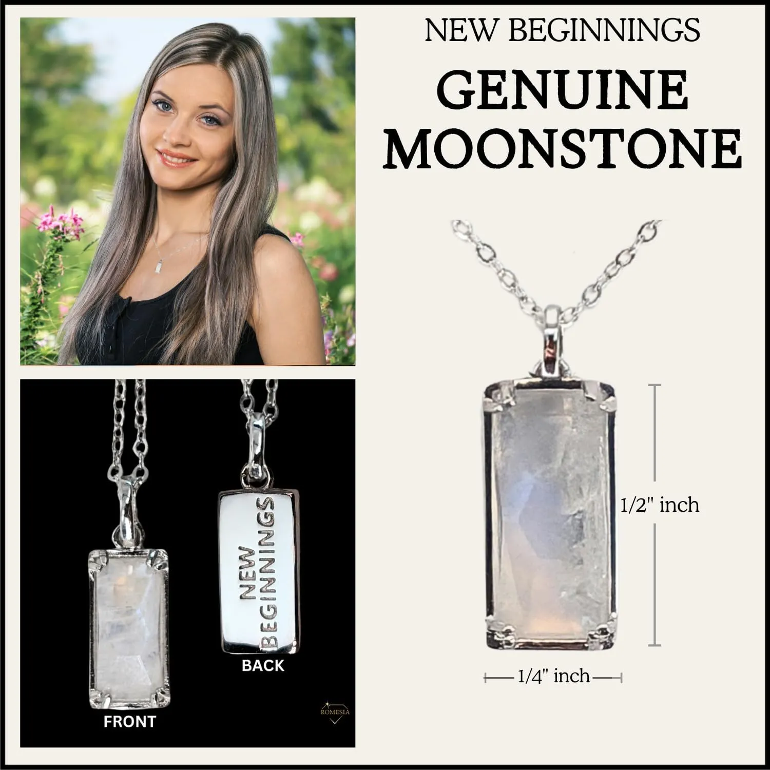 Moonstone Necklace 925 Sterling Silver Necklace for Women. Moonstone Jewelry New Beginnings Gifts for Women. Moon Stone Pendant Meaningful Jewelry