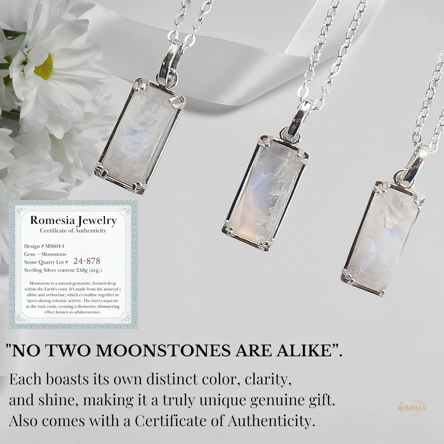 Moonstone Necklace 925 Sterling Silver Necklace for Women. Moonstone Jewelry New Beginnings Gifts for Women. Moon Stone Pendant Meaningful Jewelry