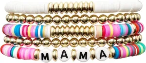 Mother's Day Bracelets Stretch Bracelet Polymer Clay Colorful Friendship Bracelets for Women Jewelry Set Gifts for Mom and Mother