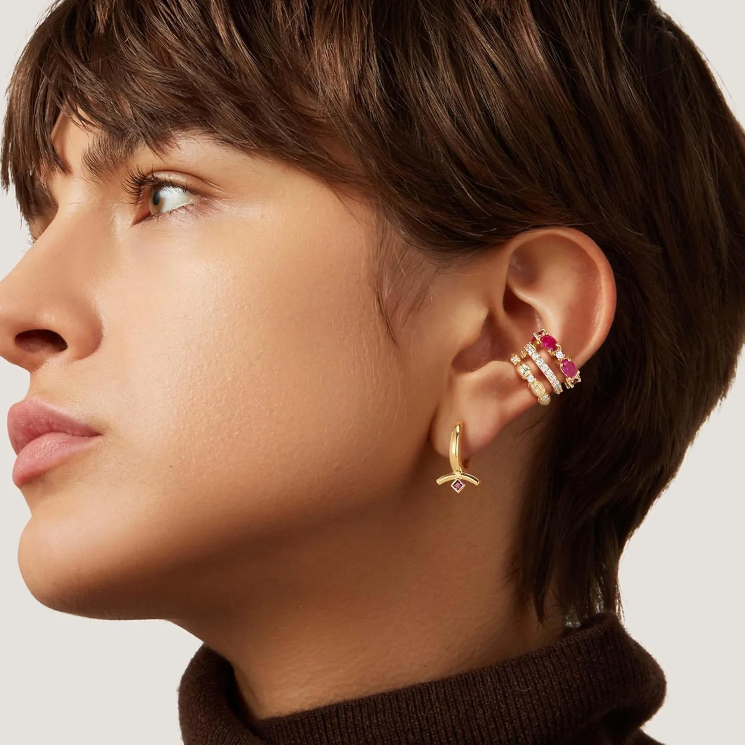 MTMY Ear Cuffs Non Piercing for Women 14K Gold Plated Ear Cuff Earrings Colorful Cubic Zirconia Paved Trendy Cartilage Earring Jewelry | Single