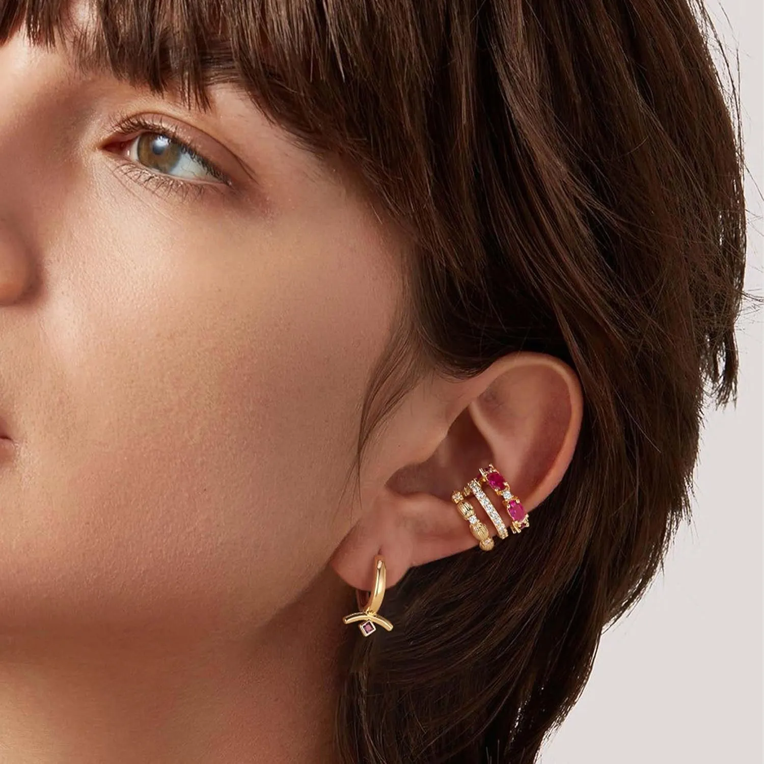 MTMY Ear Cuffs Non Piercing for Women 14K Gold Plated Ear Cuff Earrings Colorful Cubic Zirconia Paved Trendy Cartilage Earring Jewelry | Single