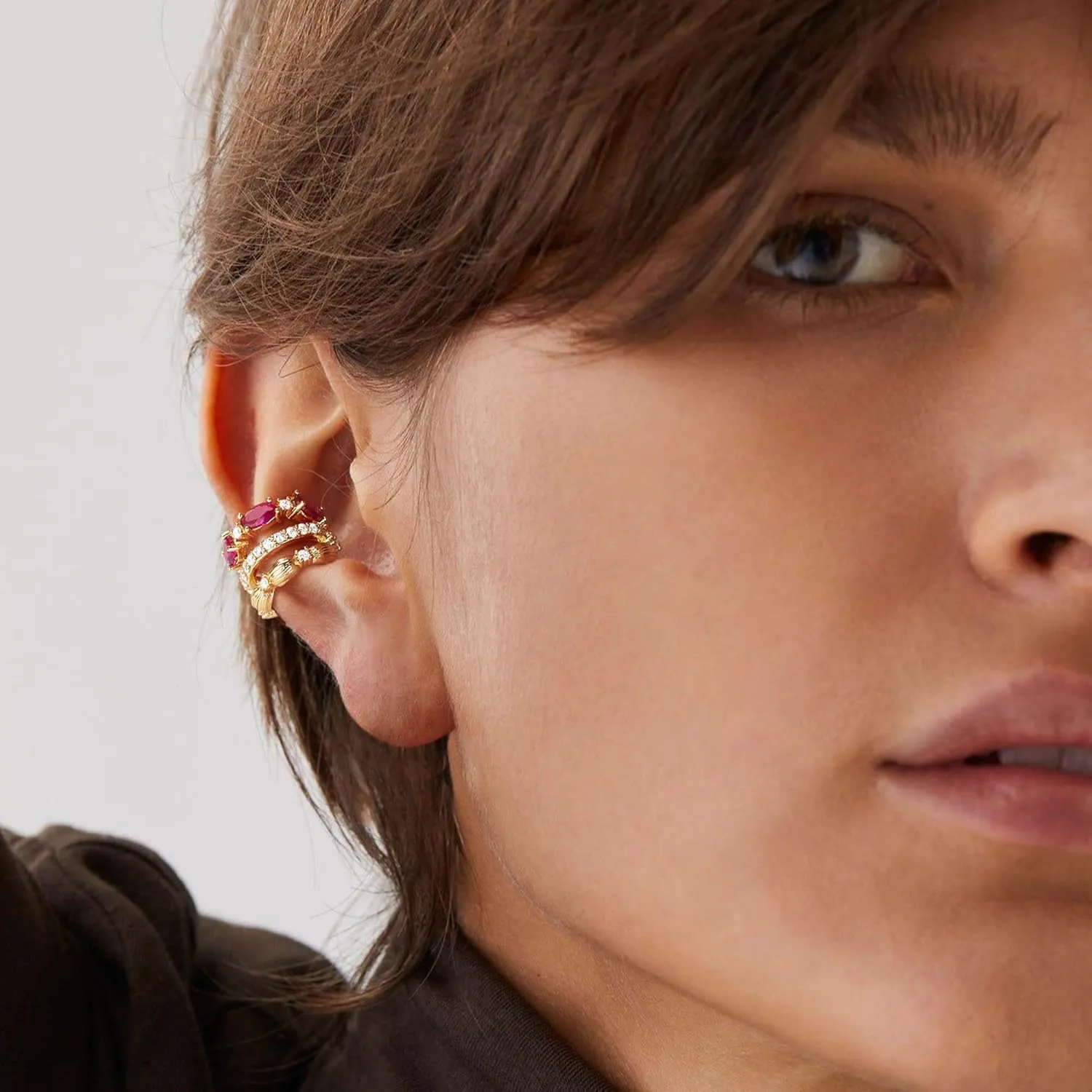 MTMY Ear Cuffs Non Piercing for Women 14K Gold Plated Ear Cuff Earrings Colorful Cubic Zirconia Paved Trendy Cartilage Earring Jewelry | Single