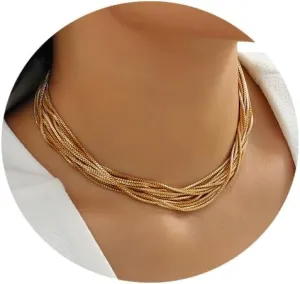 Multi Layered Exaggerated Big Ball Pendant Choker Necklace Gothic Chunky Clavicle Chain Necklace Statement Collar Necklace Jewelry for Women (metal&gold)