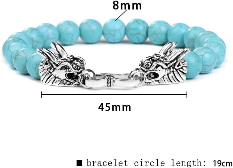 Natural Blue Striped Agates Bracelet Men Dragon Head Charm Bracelets Bangles for Women Male Prayer Jewelry Gifts