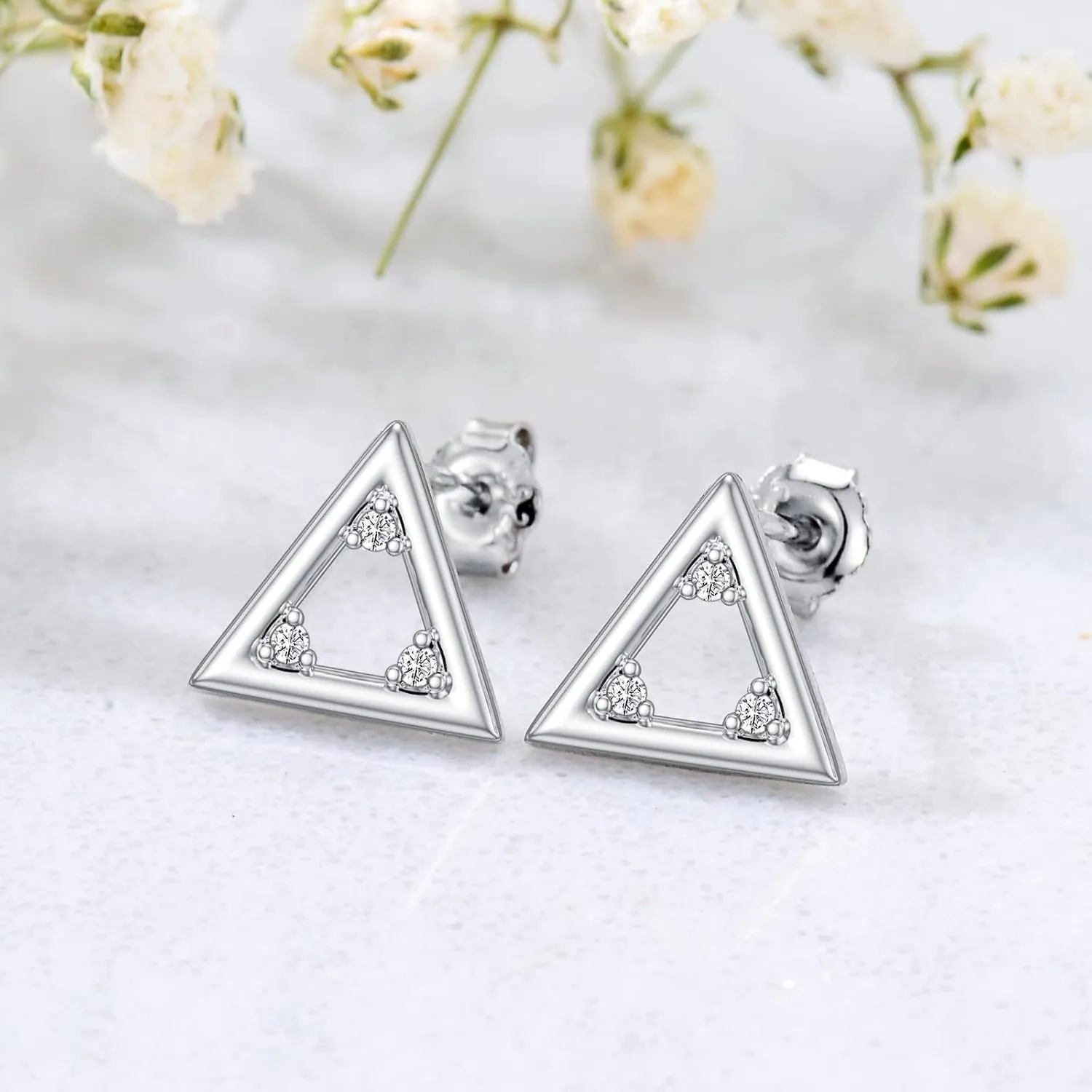 Natural Diamond Stud Earrings Mini Bar, Lightning, Triangle, Butterfly Tiny Diamond Stud Earrings for Women Sterling Silver Jewelry Gift for Her