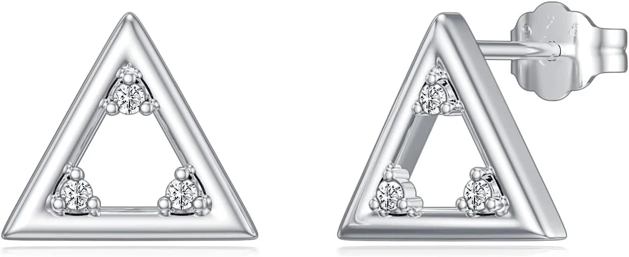 Natural Diamond Stud Earrings Mini Bar, Lightning, Triangle, Butterfly Tiny Diamond Stud Earrings for Women Sterling Silver Jewelry Gift for Her